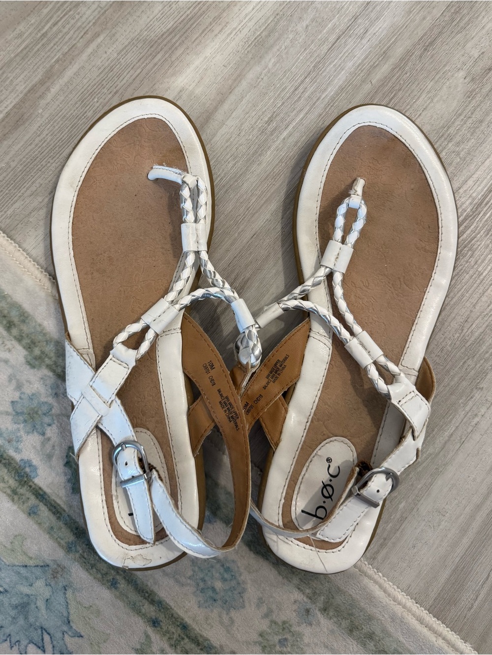 Born White Braided T-Strap Sandals